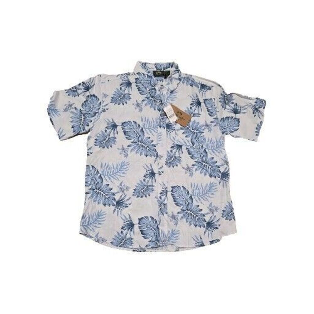 NWT Stillwater Men’s XL Button down Short Sleeve Hawaiian Print Blue And White